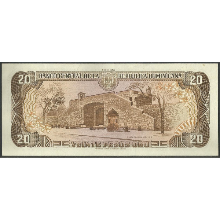 Rep. Dominicana 20 Pesos 1988 P120c reverso