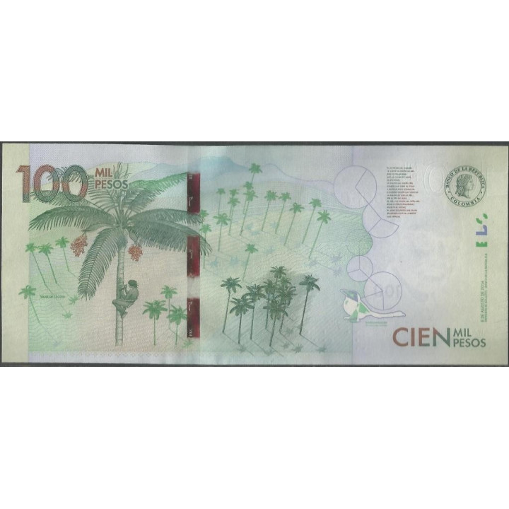 Billete de 100.000 Pesos 8 Ago 204 Serie AA BGWNF100-1 reverso