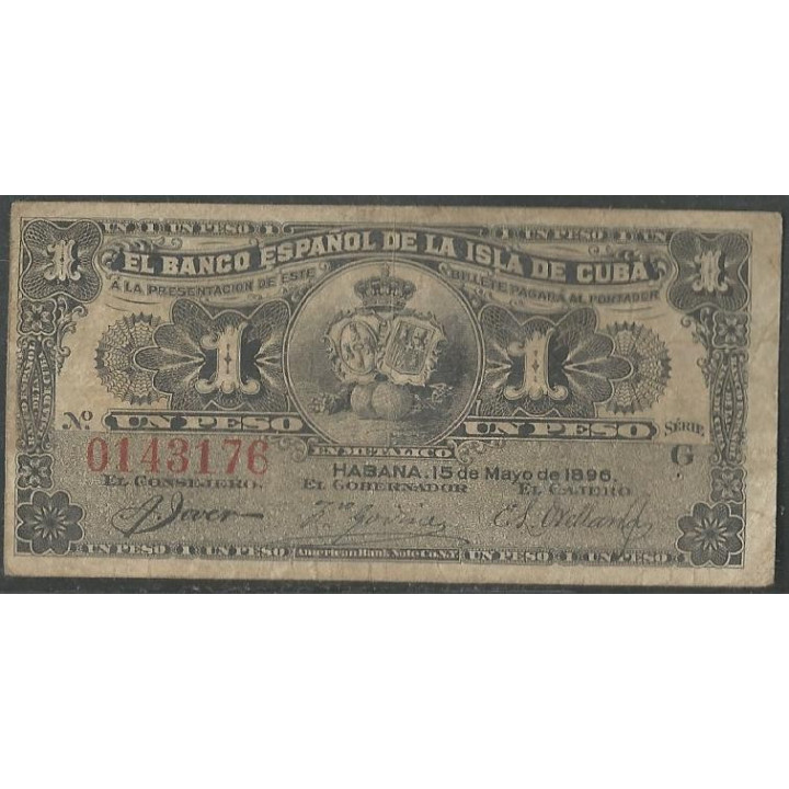 Cuba 1 Peso 15 May 1896 P47a