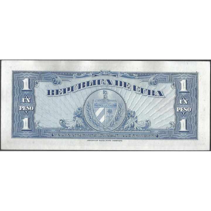 Cuba 1 Peso 1960 P77b reverso