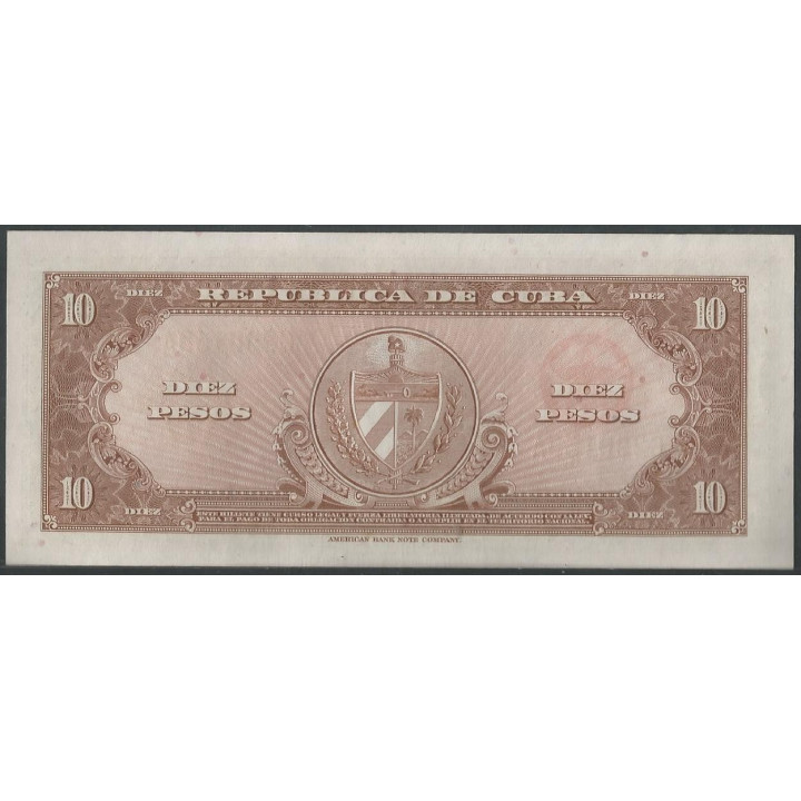 Cuba 10 Pesos 1960 P79b reverso