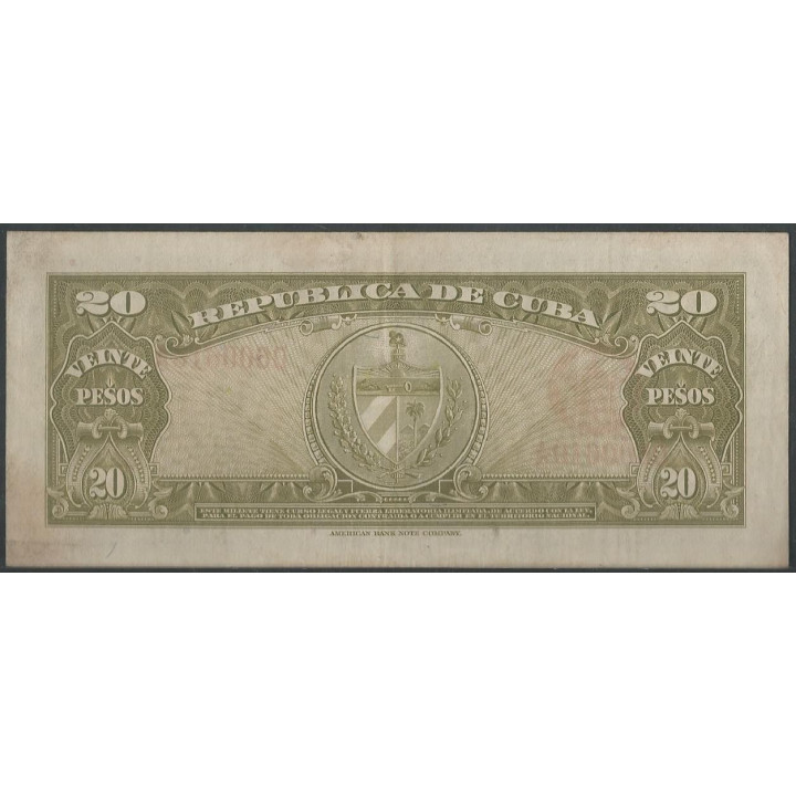 Cuba 20 Pesos 1949 P80a reverso