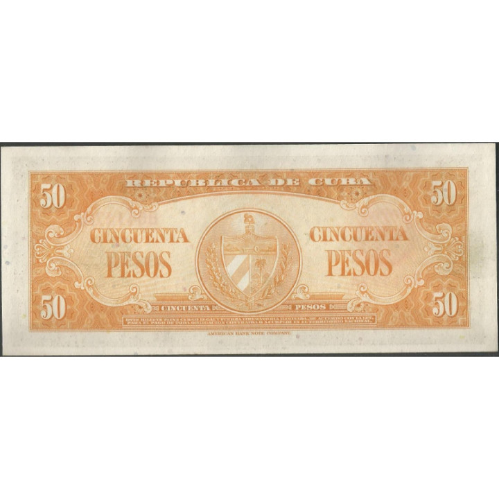 Cuba 50 Pesos 1958 P81b reverso