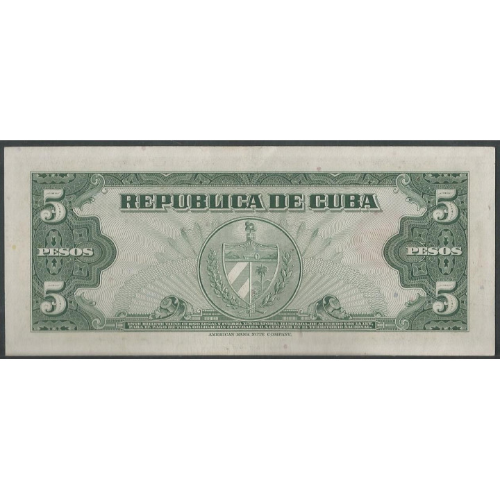 Cuba 5 Pesos 1960 P92a reverso