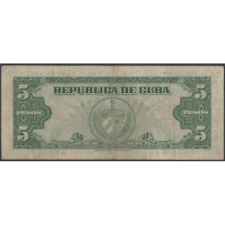 Cuba 5 Pesos 1960 P92a reverso