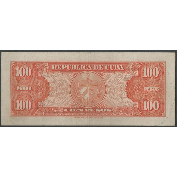 Cuba 100 Pesos 1959 P93a reverso