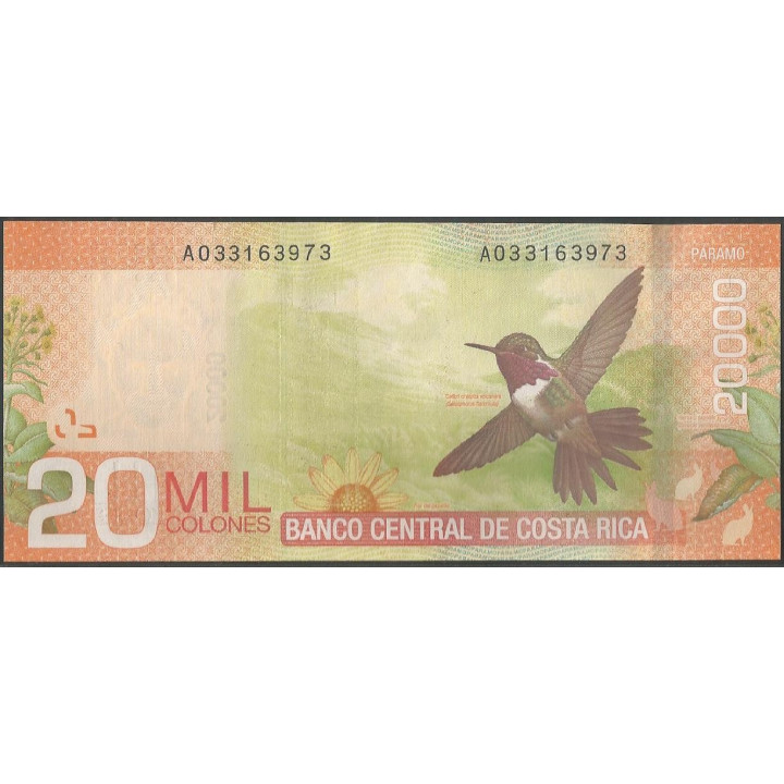 Costa Rica 20.000 Colones 19 Sep 2012 P278b reverso