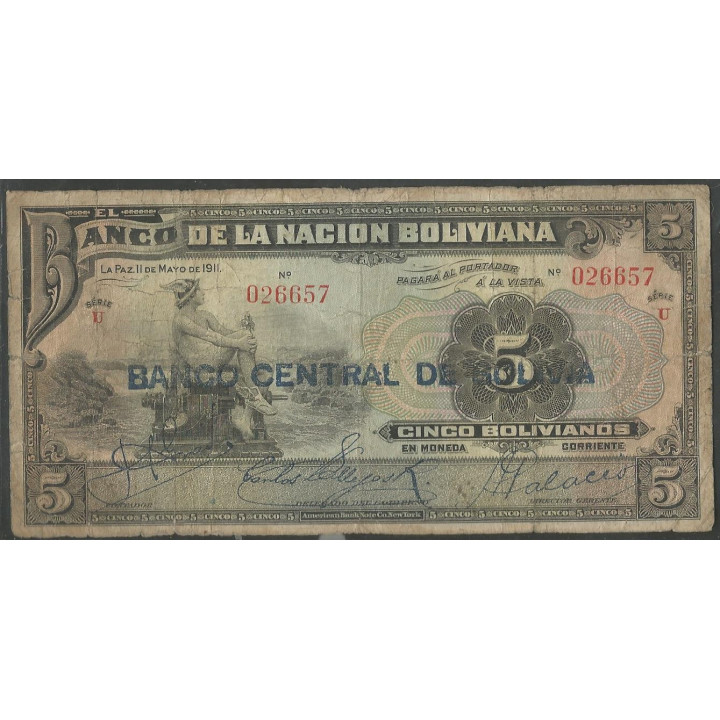 Bolivia 5 Bolivianos ND1929 Serie U P113