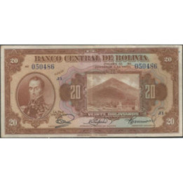 Bolivia 20 Bolivianos L 20 Jul 1928 Serie J1 P122a
