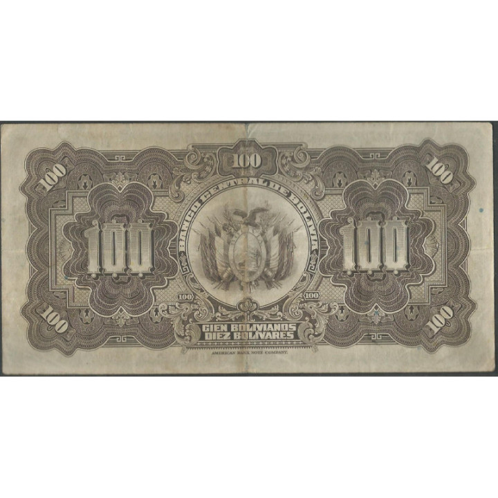 Bolivia 100 Bolivianos L 20 Jul 1928 Serie K P125a reverso
