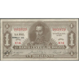 Bolivia 1 Boliviano L 20 Jul 1928 Serie K16 P128c