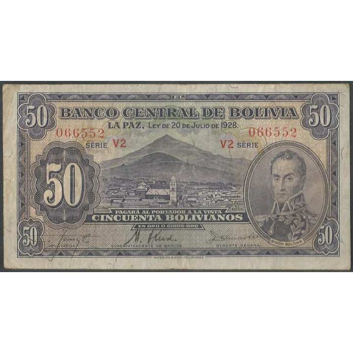 Bolivia 50 Bolivianos L 20 Jul 1928 Serie V2 P132