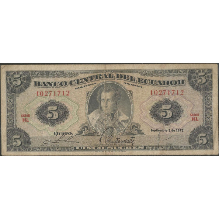 Ecuador 5 Sucres 3 Sep 1973 HL P100d