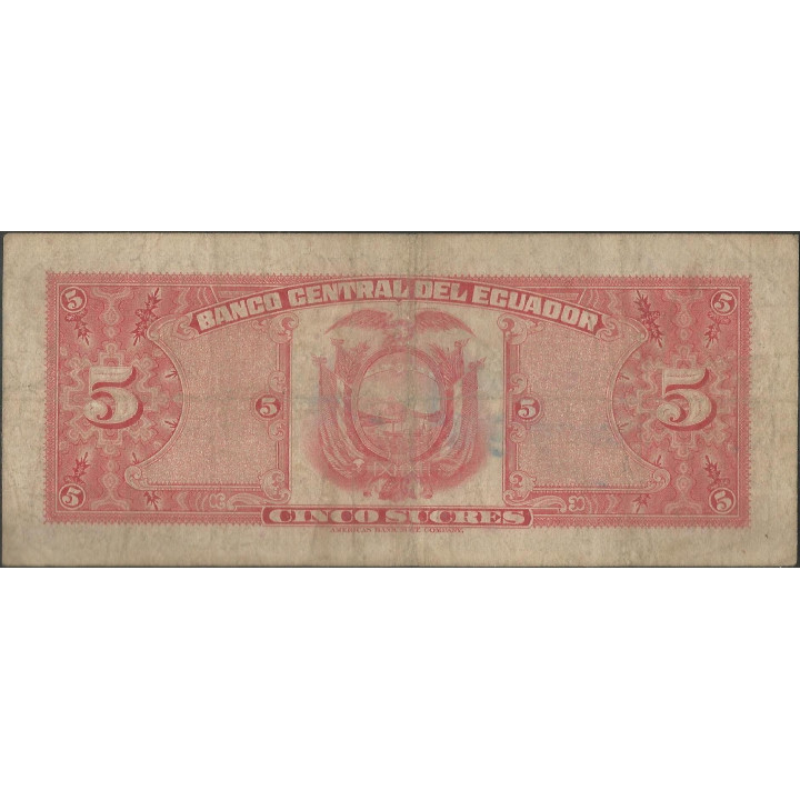 Ecuador 5 Sucres 3 Sep 1973 HL P100d reverso