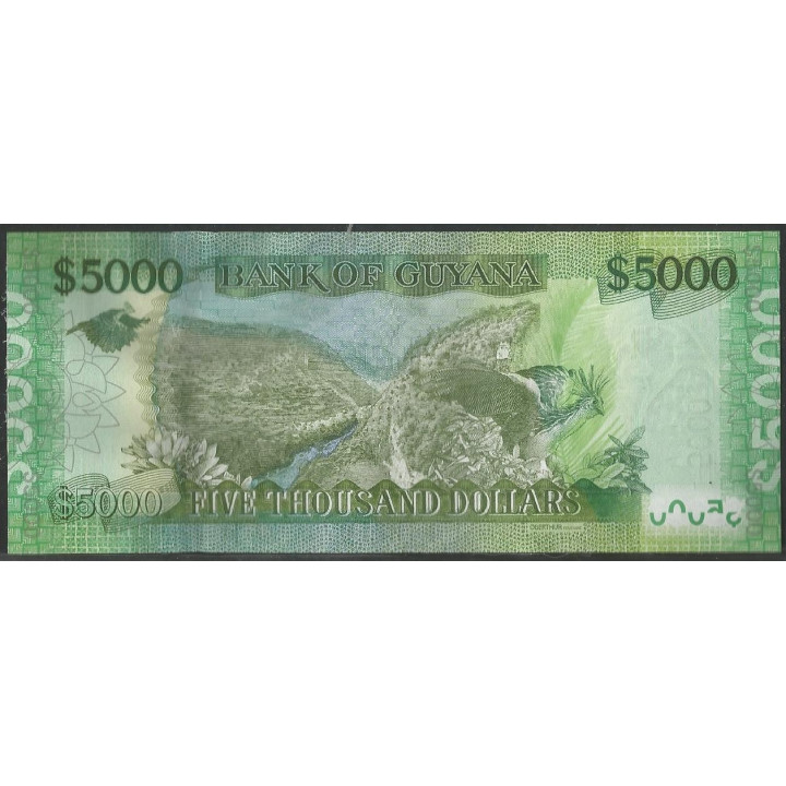 Guyana 5.000 Dollars ND2022 P40A reverso