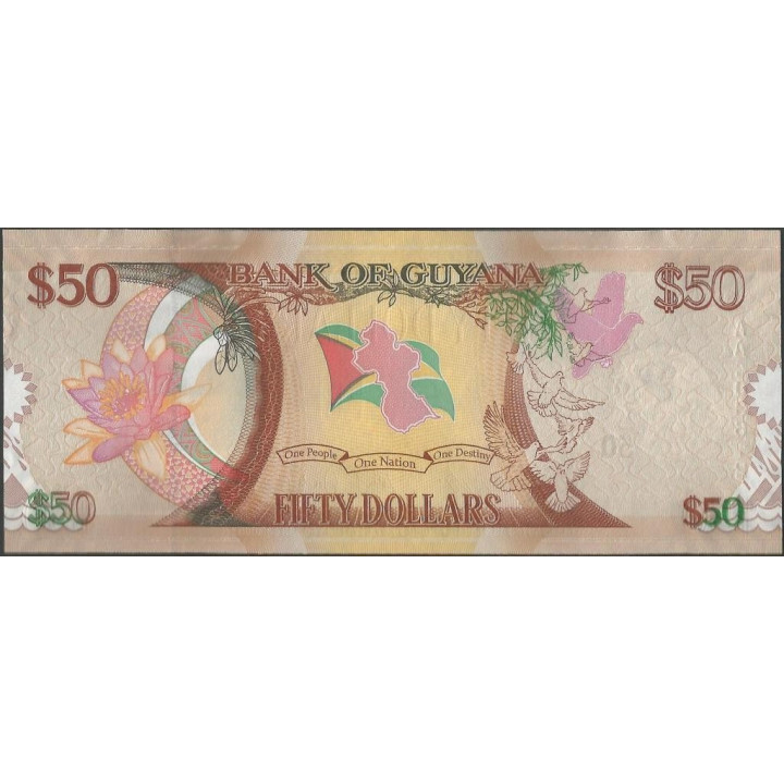 Guyana 50 Dollars 2016 P41 reverso