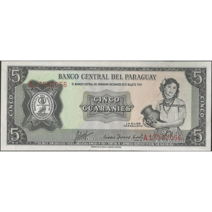 Paraguay 5 Guaranies L1952 P195b