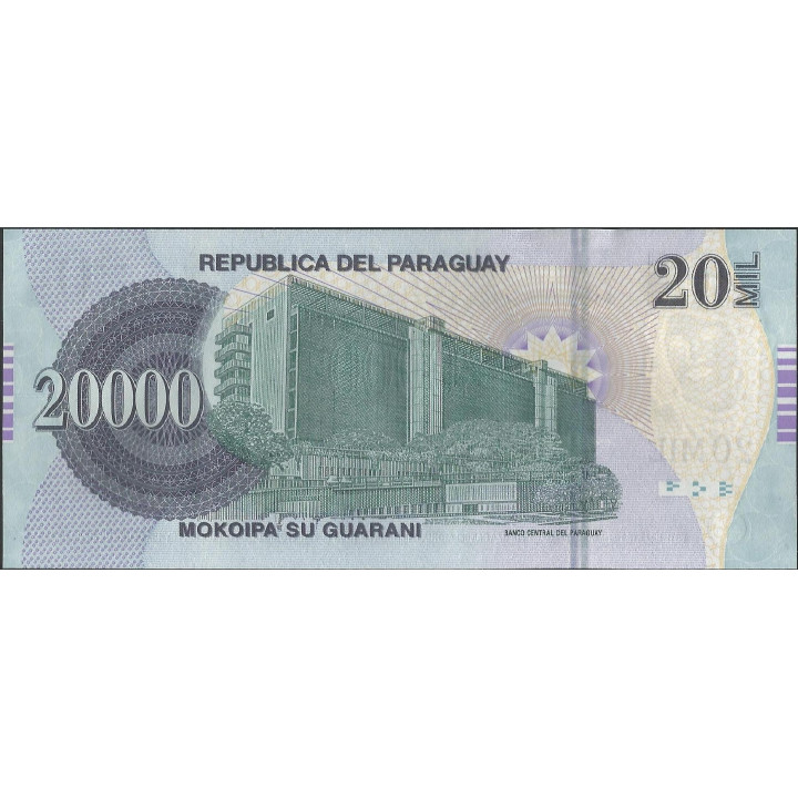 Paraguay 20.000 Guaranies 2018 P230 reverso