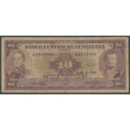 Venezuela 10 Bolivares 6 Jun 1961 G 7 Dig P42a