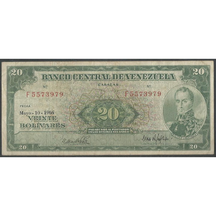 Venezuela 20 Bolivares 10 May 1966 F 7 Dig P43e
