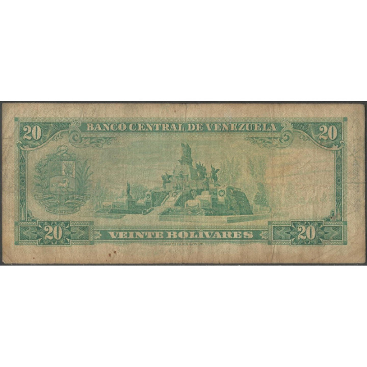 Venezuela 20 Bolivares 27 Ene 1970 R 7 Dig P46d reverso