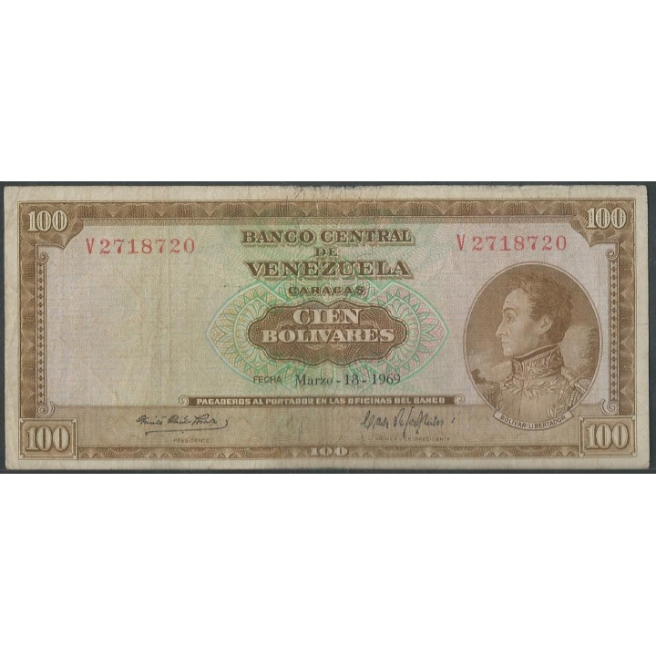 Venezuela 100 Bolivares 18 Mar 1969 V 7 Dig P48f