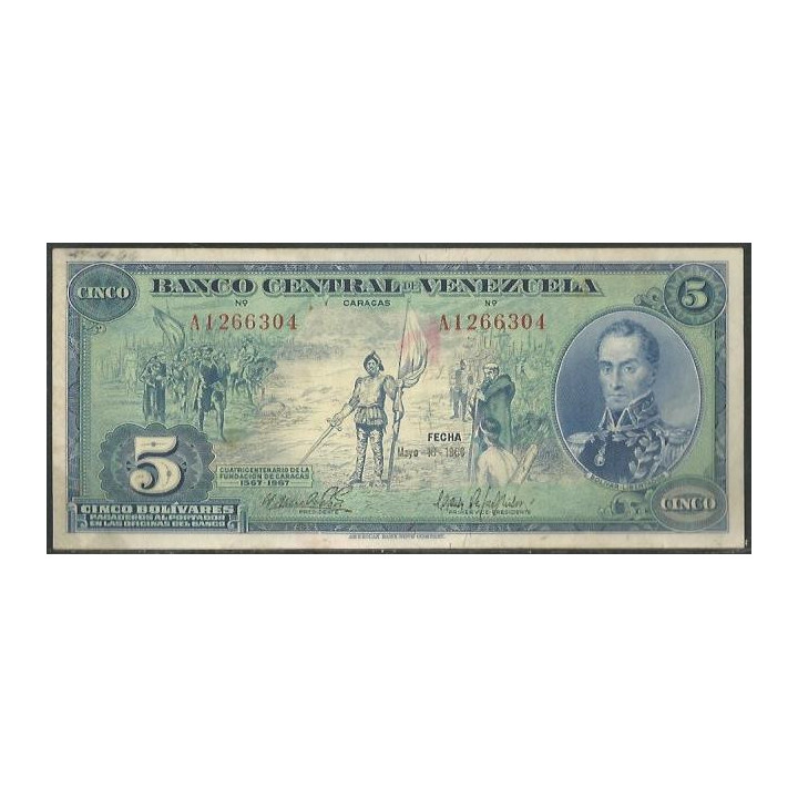 Venezuela 5 Bolivares 10 May 1966 A 7 Dig P49