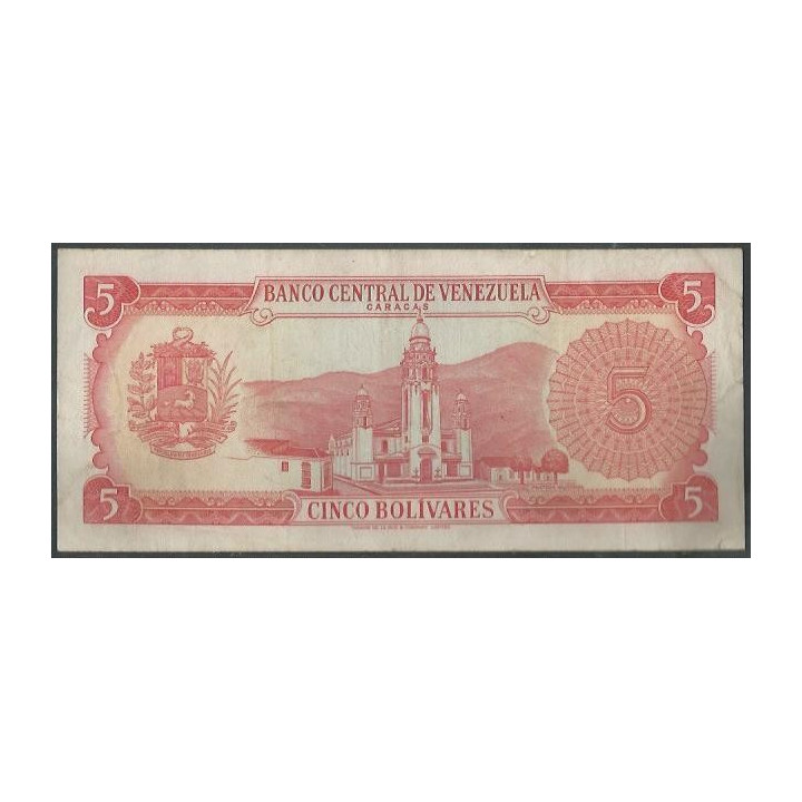 Venezuela 5 Bolivares 29 Ene 1974 B 7 Dig P50h reverso