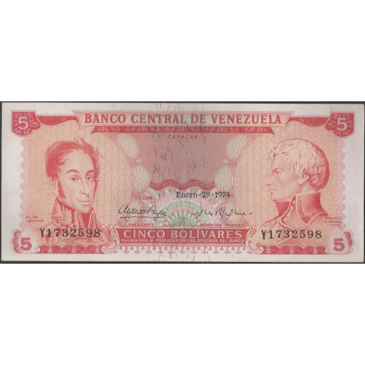 Venezuela 5 Bolivares 29 Ene 1974 Y 7 Dig P50h