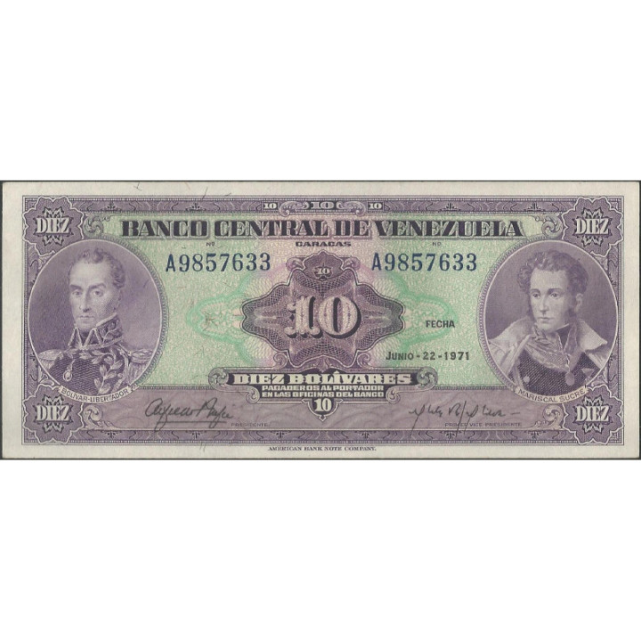 Venezuela 10 Bolivares 22 Jun 1971 A 7 Dig P51a