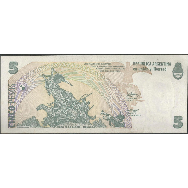 Argentina 5 Pesos ND2003 Serie F P353 reverso