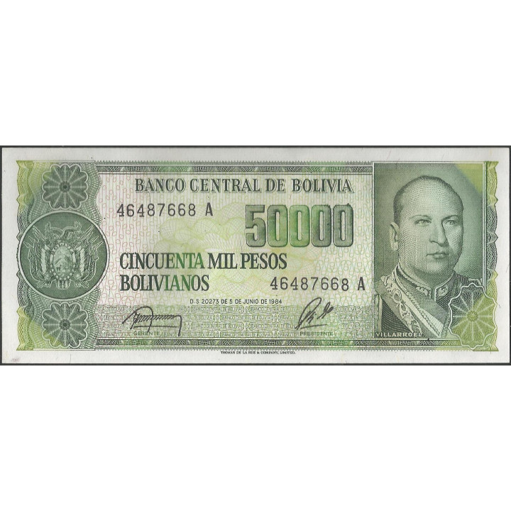 Bolivia 50.000 Pesos Bolivianos D 5 Jun 1984 SERIE A P170a