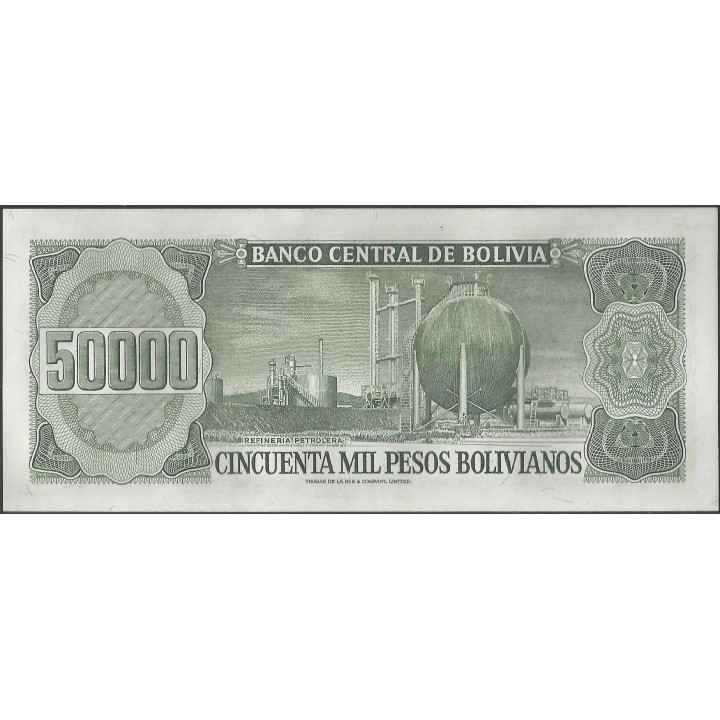Bolivia 50.000 Pesos Bolivianos D 5 Jun 1984 SERIE A P170a reverso