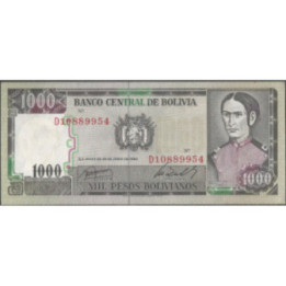 Bolivia 1.000 Pesos Bolivianos D 25 Jun 1982 Serie D P167a