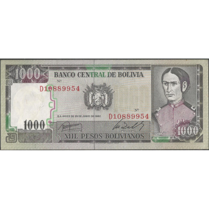 Bolivia 1.000 Pesos Bolivianos D 25 Jun 1982 Serie D P167a