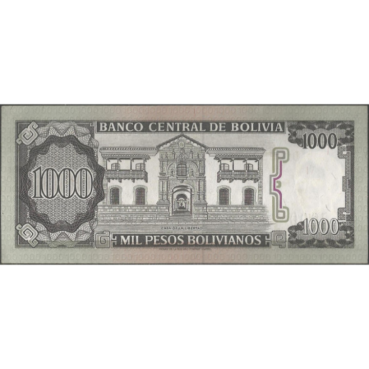 Bolivia 1.000 Pesos Bolivianos D 25 Jun 1982 Serie D P167a reverso