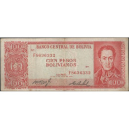 Bolivia 100 Pesos Bolivianos L 13 Jul 1962 SERIE F P164c