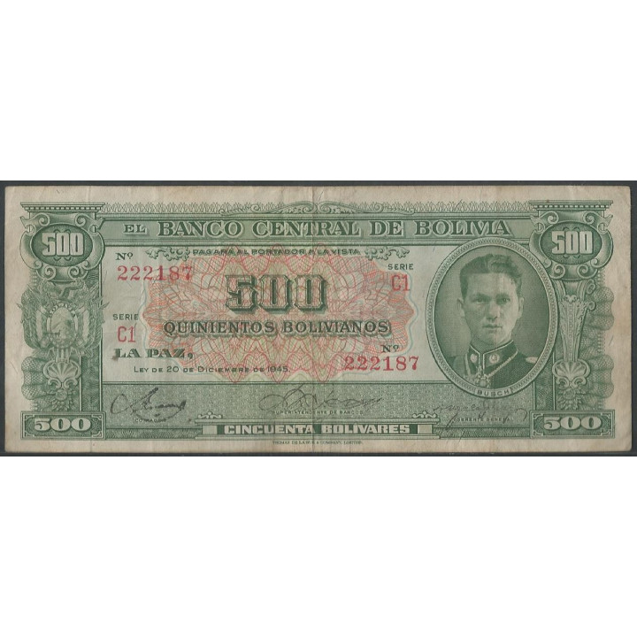 Bolivia 500 Bolivianos L 20 Dic 1945 Serie C1 P148