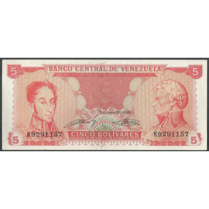 Venezuela 5 Bolivares 21 Sep 1989 K 7 Dig P70a