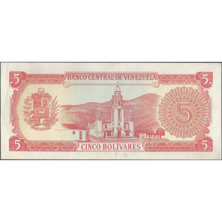 Venezuela 5 Bolivares 21 Sep 1989 D 8 Dig P70b reverso