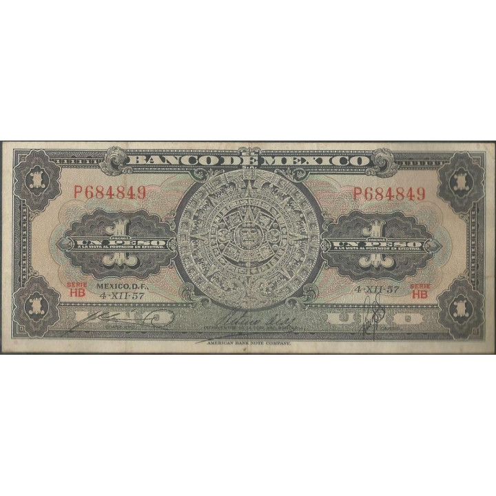 Mexico 1 Peso 4 Dic 1957 Serie HB P59c