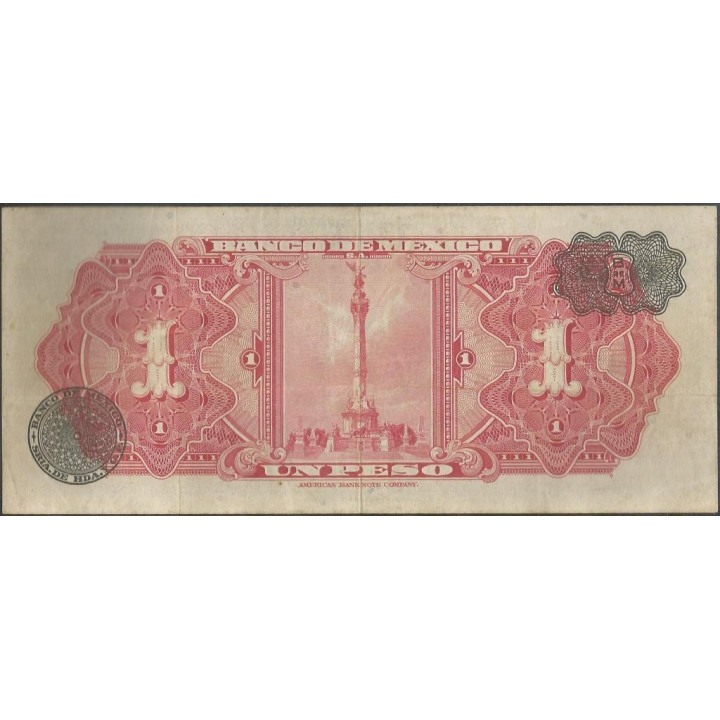 Mexico 1 Peso 4 Dic 1957 Serie HB P59c reverso
