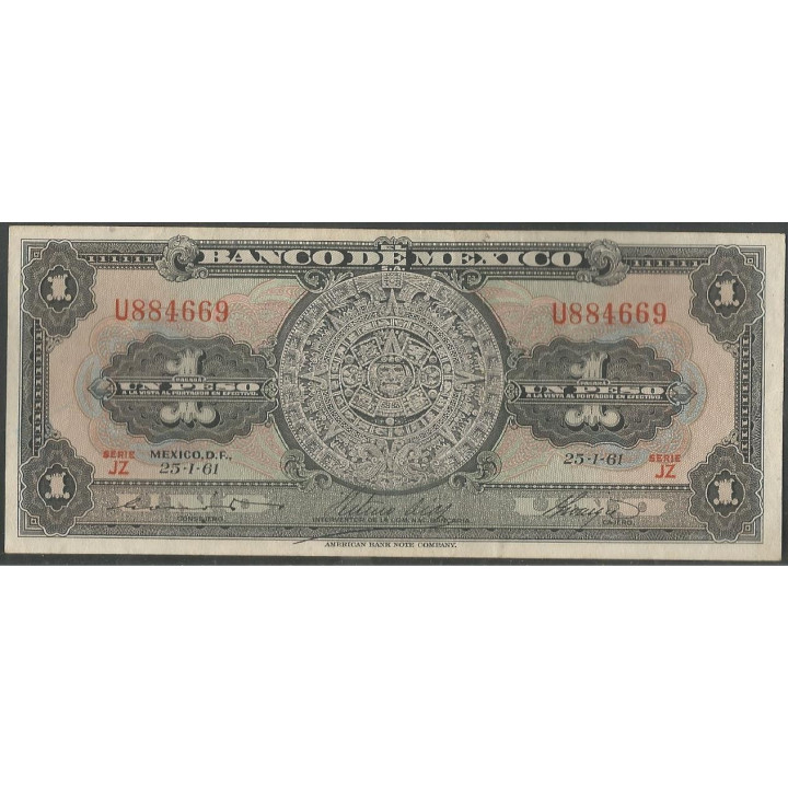 Mexico 1 Peso 25 Ene 1961 Serie JZ P59g