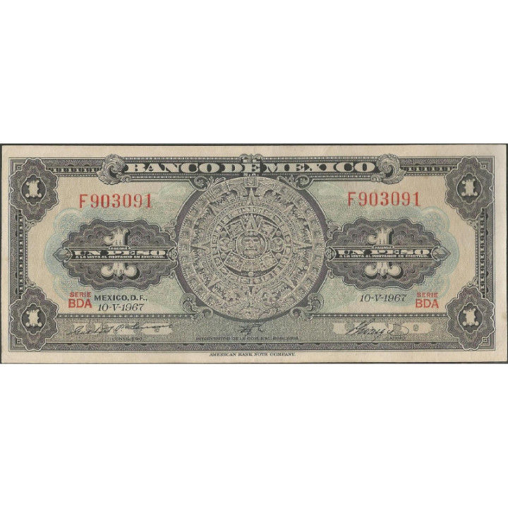 Mexico 1 Peso 10 May 1967 Serie BDA P59j