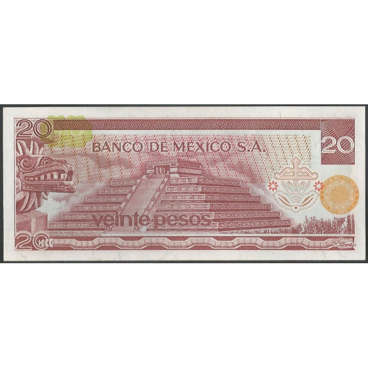 Mexico 20 Pesos 8 Jul 1976 Serie CD P64c reverso