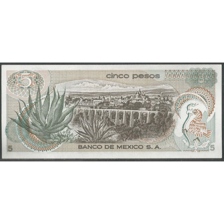 Mexico 5 Pesos 3 Dic 1969 Serie 1H P62a reverso