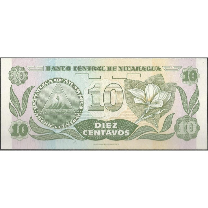 Nicaragua 10 Centavos 1991 P169a reverso
