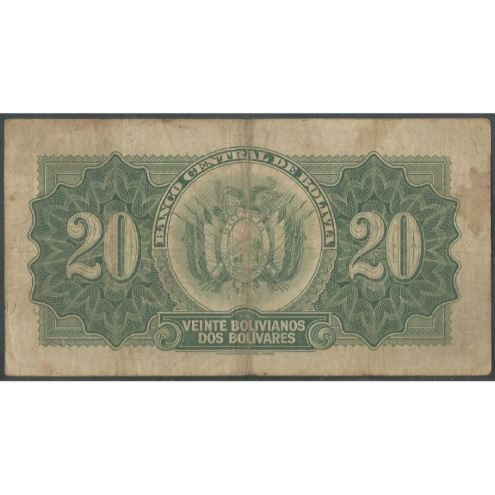 Bolivia 20 Bolivianos L 20 Jul 1928 Serie R P131 reverso