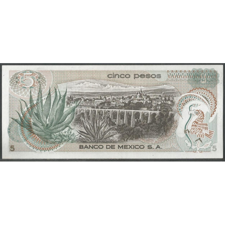 Mexico 5 Pesos 27 Jun 1972 Serie 1AW P62c reverso