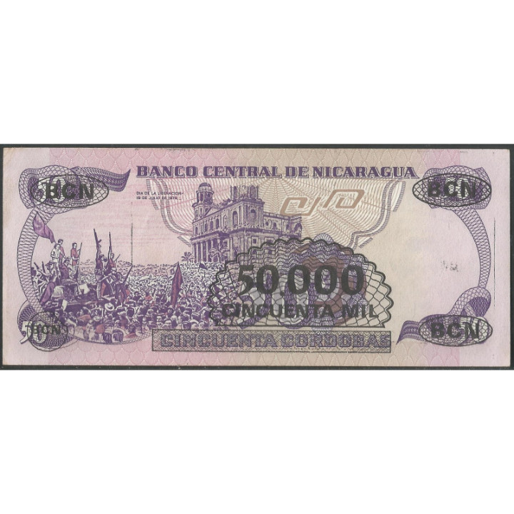 Nicaragua 50.000 Cordobas D1987 P148 reverso
